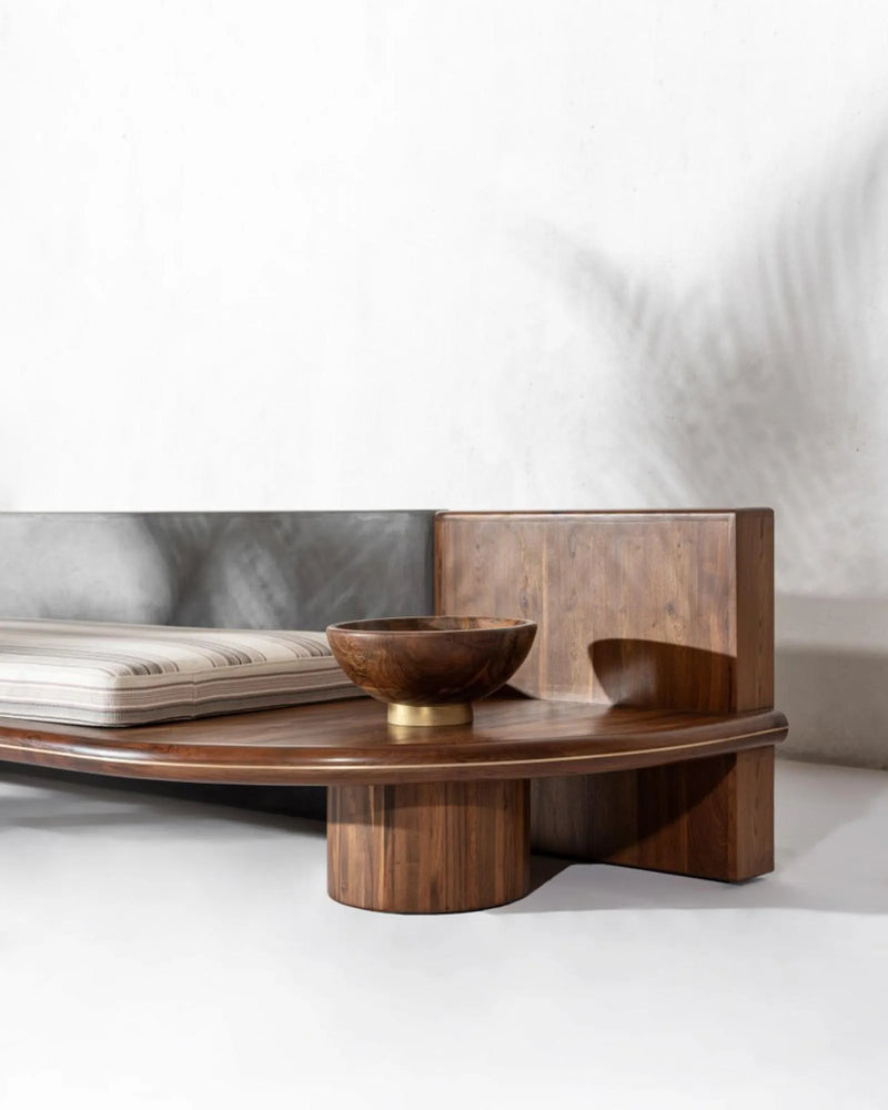 Suryavanshi ZenSpace Modular Sofa – Minimalist Wood & Concrete Lounge with Built-In Side Table