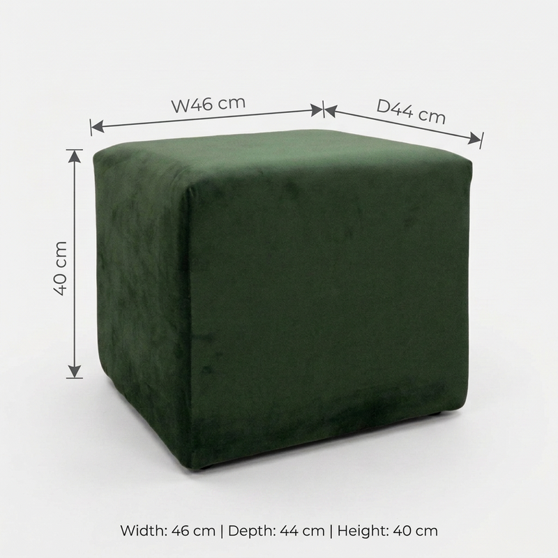 Suryavanshi Green Velvet Cube Ottoman – Modern Upholstered Footrest & Accent Stool