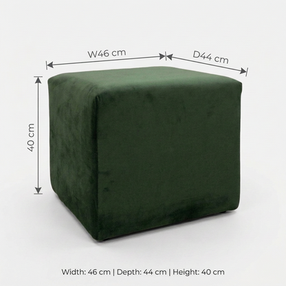 Suryavanshi Green Velvet Cube Ottoman – Modern Upholstered Footrest & Accent Stool