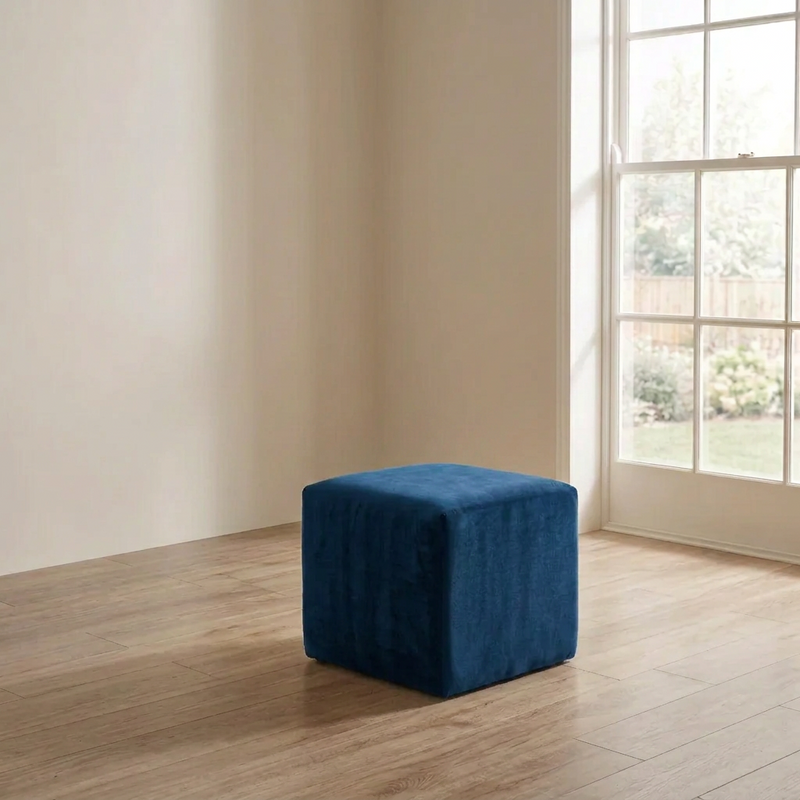 Suryavanshi Green Velvet Cube Ottoman – Modern Upholstered Footrest & Accent Stool