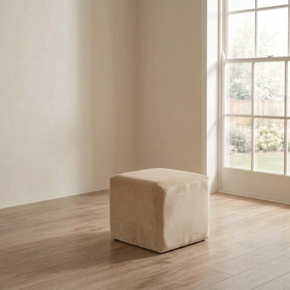 Suryavanshi Green Velvet Cube Ottoman – Modern Upholstered Footrest & Accent Stool