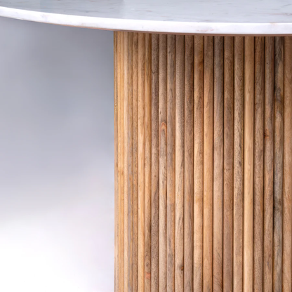 Kelby Natural Marble Round 4 Seater Dining Table With Wooden Legs