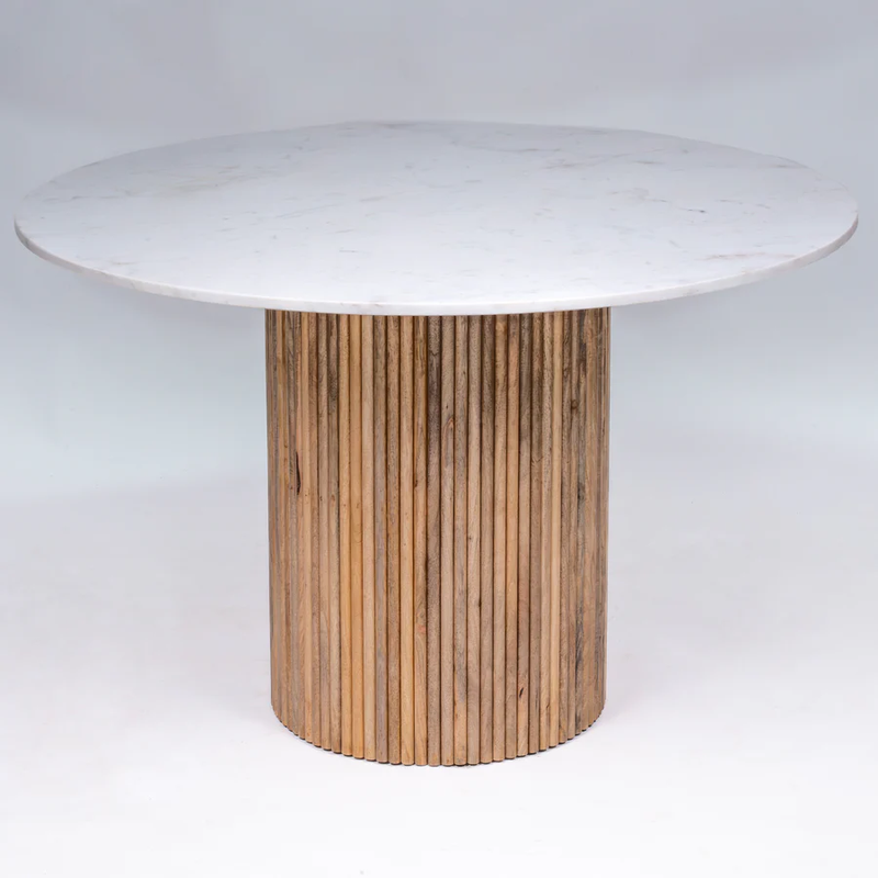 Kelby Natural Marble Round 4 Seater Dining Table With Wooden Legs