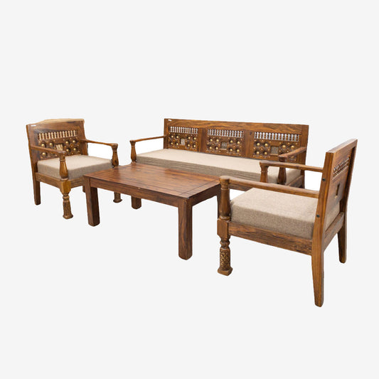 Suryavanshi Sheesham Wood Brass 5 Seater Sofa Set: Exquisite Craftsmanship and Comfort in One 3+1+1