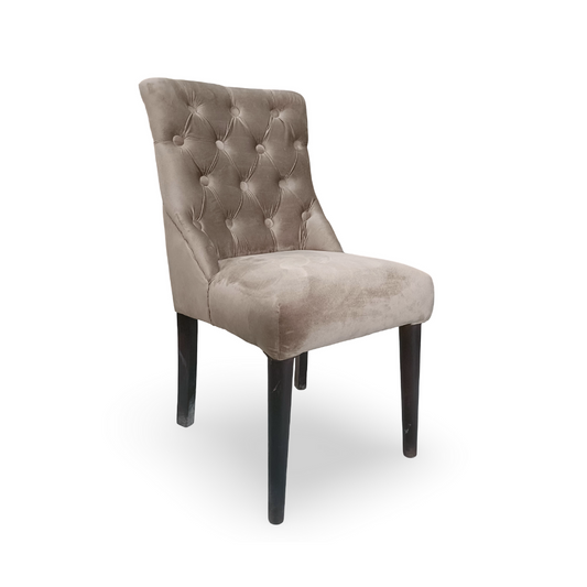Velvet Upholstered Dining Chair with Button Tufted Backrest – Elegant Accent Chair with Solid Wood Legs for Living Room, Dining Room, or Bedroom – Beige