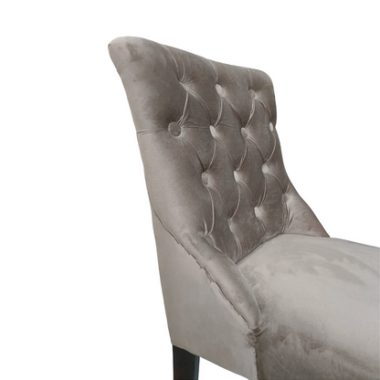 Velvet Upholstered Dining Chair with Button Tufted Backrest – Elegant Accent Chair with Solid Wood Legs for Living Room, Dining Room, or Bedroom – Beige