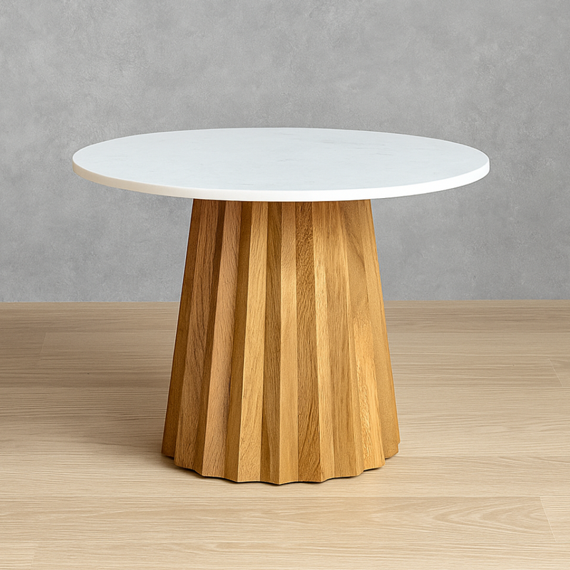 Suryavanshi Mango Wood Round Coffee Table with White Marble Top (W65 x D65 x H45 Cm)