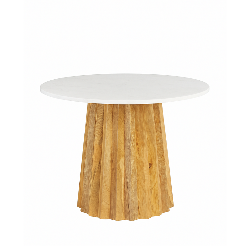 Suryavanshi Mango Wood Round Coffee Table with White Marble Top (W65 x D65 x H45 Cm)