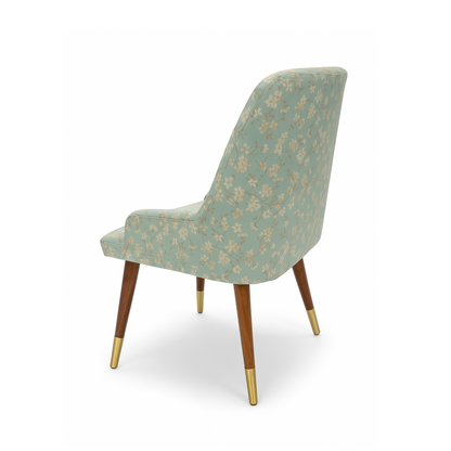 Suryavanshi Pack of 2 Floral Accent Chairs for Living Room | Mid-Century Upholstered Armchairs with Wooden Legs & Brass Caps | Fabric Lounge Chair for Bedroom, Dining, Study – Turquoise