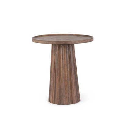 ORACLE RD Mango Wood Side Table – Flat Walnut Finish | Modern Round End Table for Living Room