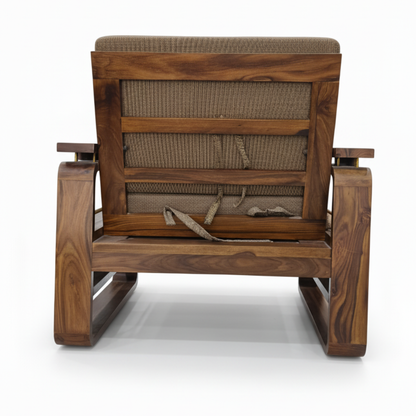 Suryavanshi Sheesham Wood 1-Seater Sofa with Handwoven Jute Fabric – Classic Cane Panel Design