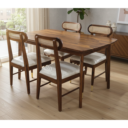 MALESIYA Sheesham Wood 4-Seater Dining Table Set with Cane Back Chairs
