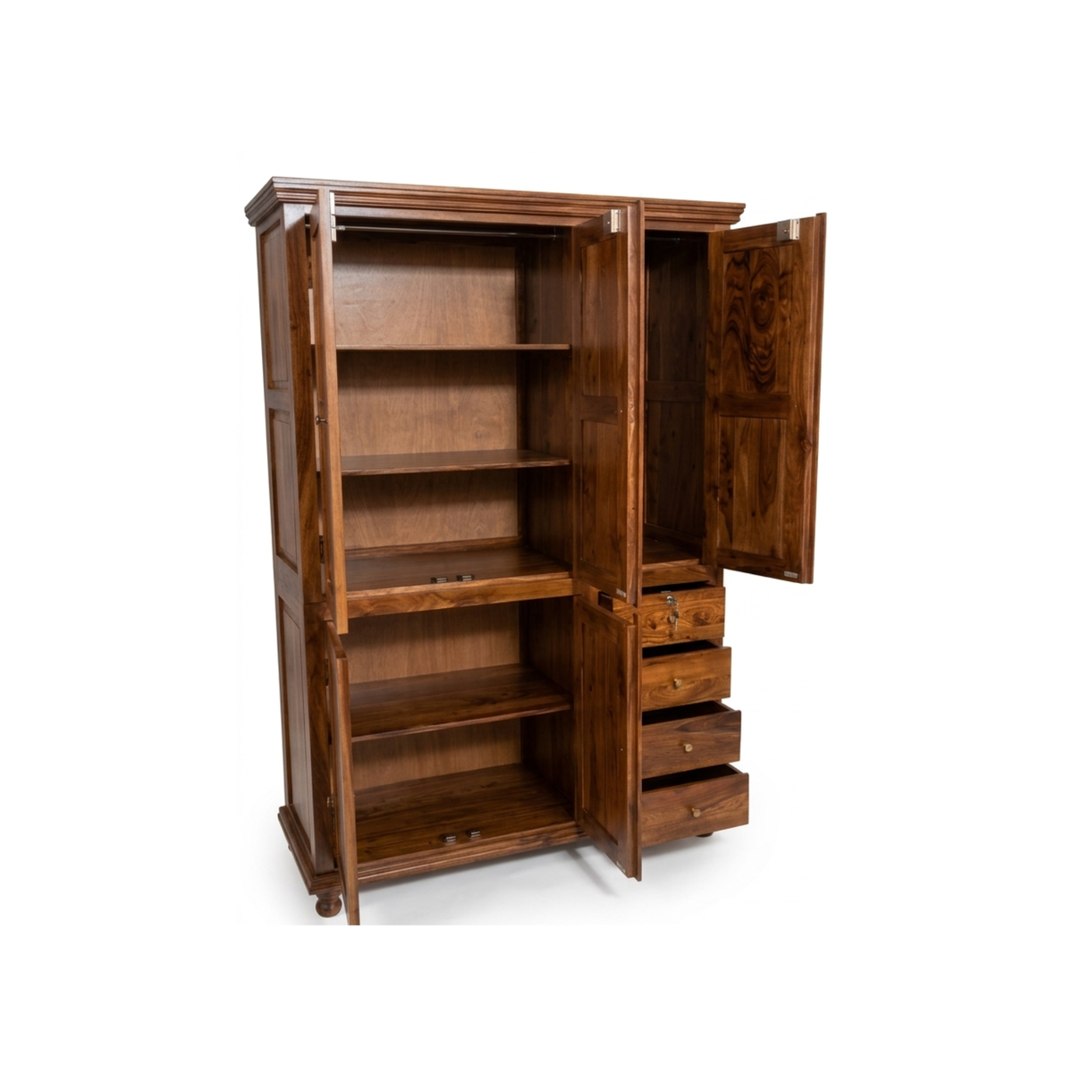 Sheesham  Wood 3-Door Wardrobe with Drawers – Classic Handcrafted Storage Cabinet