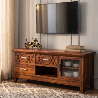 Hudson Sheesham Solid Wood TV Unit for Living Rooms & Bedroom - Honey Finish