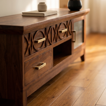 Hudson Sheesham Solid Wood TV Unit for Living Rooms & Bedroom - Honey Finish