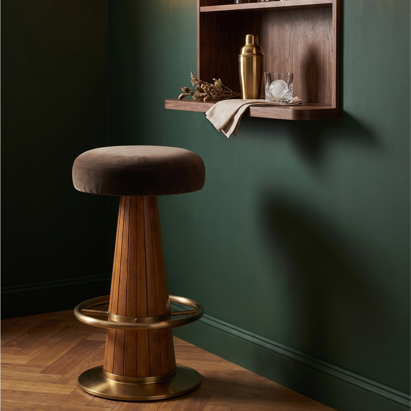 Alpine Modern Bar Stool with Dark Grey Velvet Upholstered Seat