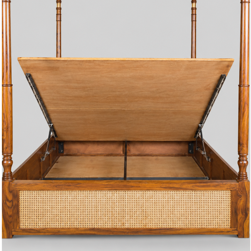 Windsor Sheesham Wood Poster Bed with Cane Panel Headboard & Footboard