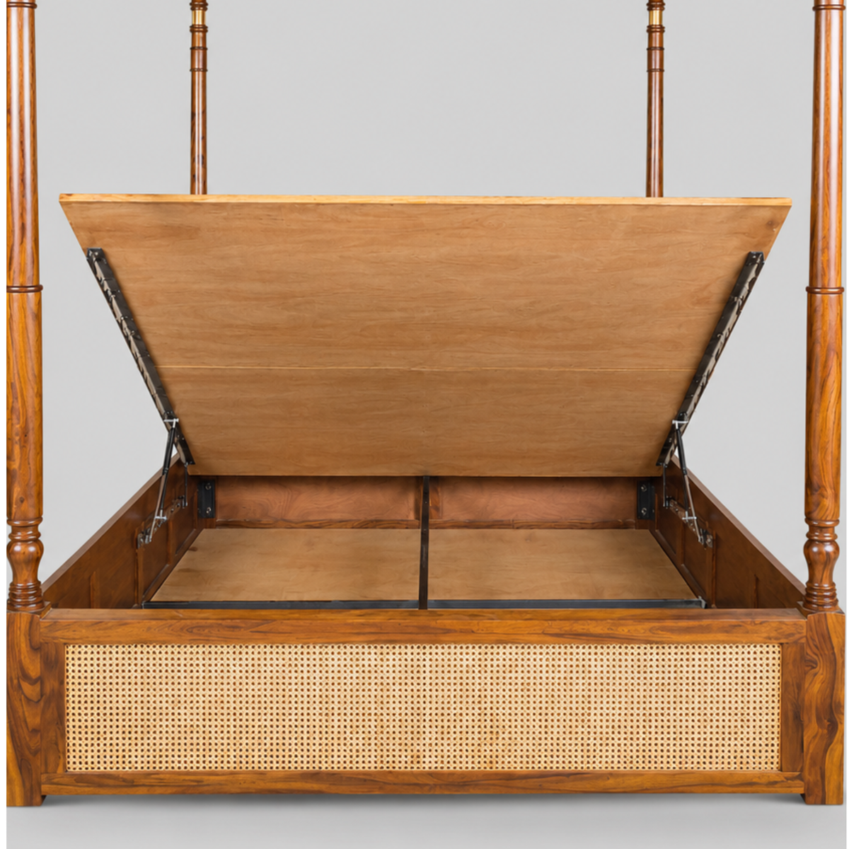 Windsor Sheesham Wood Poster Bed with Cane Panel Headboard & Footboard