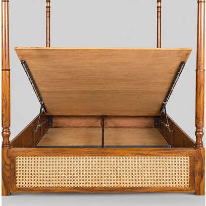 Windsor Sheesham Wood Poster Bed with Cane Panel Headboard & Footboard