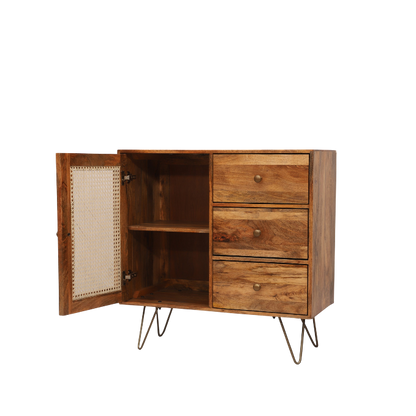 Suryavanshi Solid Wood Sideboard Cabinet with Cane 1 Door & 3Drawers | Solid Wood Sideboard Cabinet | Cane Sideboard and Cabinet | Sideboard for Living Room |Cabinet Storage | Wooden Sideboard