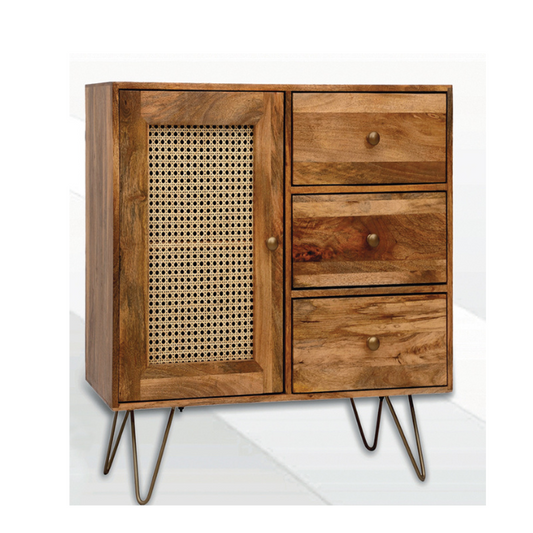 Suryavanshi Solid Wood Sideboard Cabinet with Cane 1 Door & 3Drawers | Solid Wood Sideboard Cabinet | Cane Sideboard and Cabinet | Sideboard for Living Room |Cabinet Storage | Wooden Sideboard