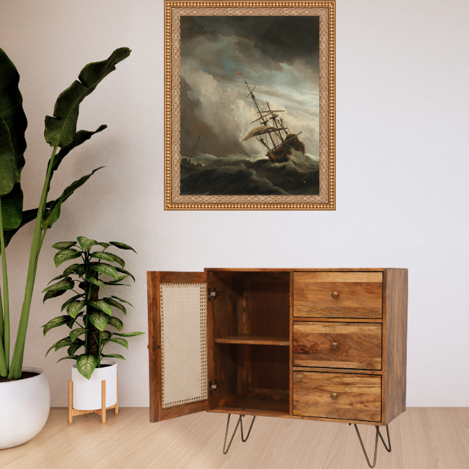 Suryavanshi Solid Wood Sideboard Cabinet with Cane 1 Door & 3Drawers | Solid Wood Sideboard Cabinet | Cane Sideboard and Cabinet | Sideboard for Living Room |Cabinet Storage | Wooden Sideboard