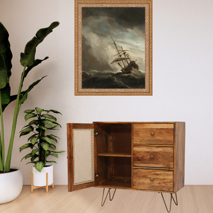 Suryavanshi Solid Wood Sideboard Cabinet with Cane 1 Door & 3Drawers | Solid Wood Sideboard Cabinet | Cane Sideboard and Cabinet | Sideboard for Living Room |Cabinet Storage | Wooden Sideboard