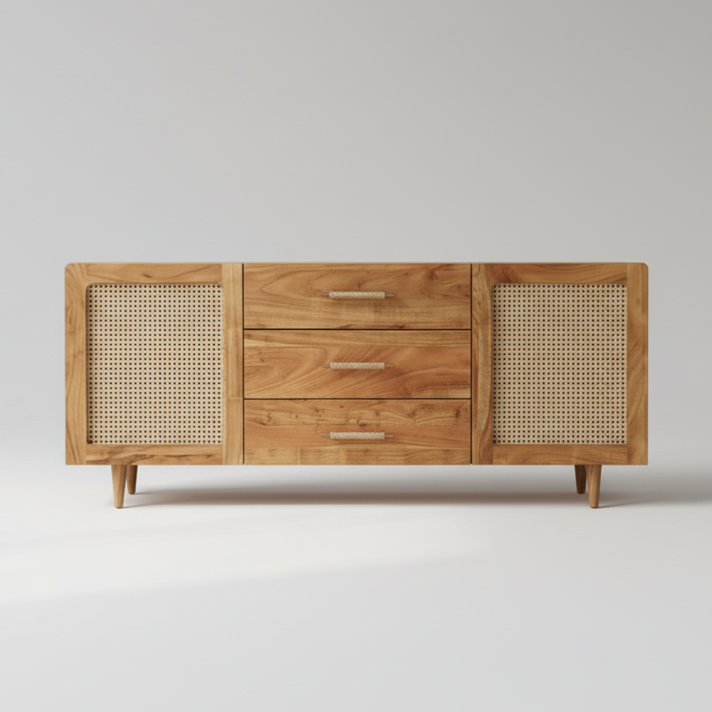 Acacia Wood 2-Door 3-Drawer Sideboard