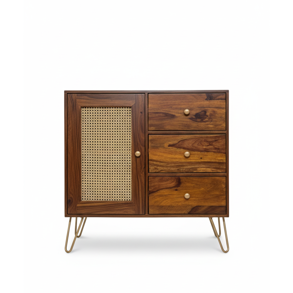 Suryavanshi Solid Wood Sideboard Cabinet with Cane 1 Door & 3Drawers Cane Sideboard and Cabinet | Sideboard for Living Room