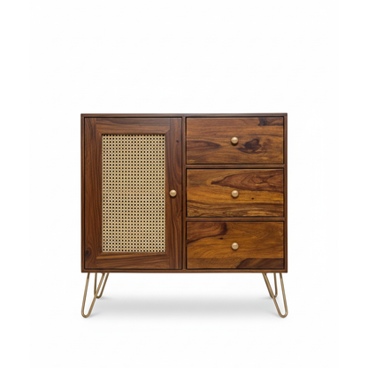 Suryavanshi Solid Wood Sideboard Cabinet with Cane 1 Door & 3Drawers Cane Sideboard and Cabinet | Sideboard for Living Room
