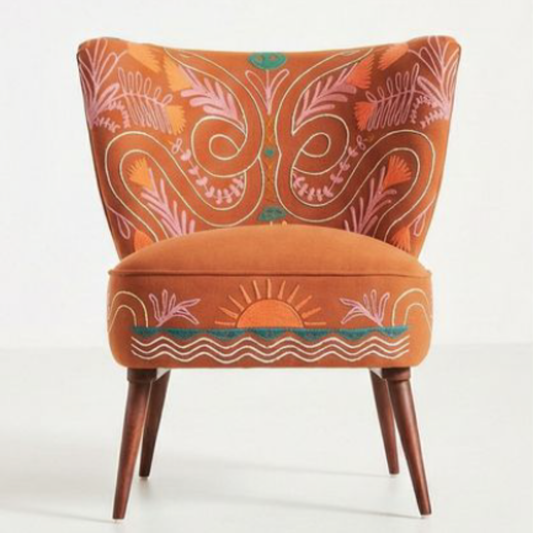 Sitara Embroidered Solid Wood Lounge chair - Burnt Orange