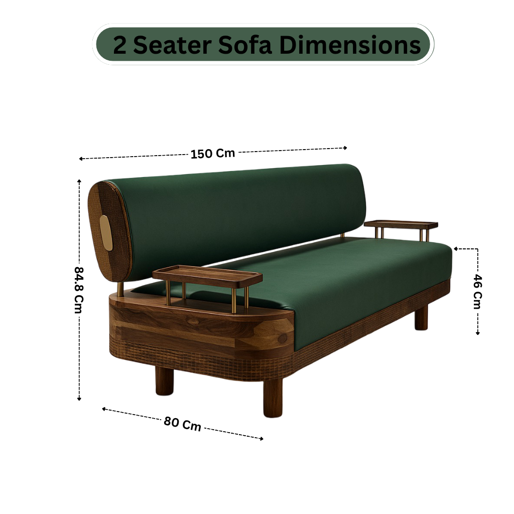 Verdant Luxe Mid-Century Sofa – Solid Sheesham Wood Frame with Olive Green Leather (Customized fabric available)