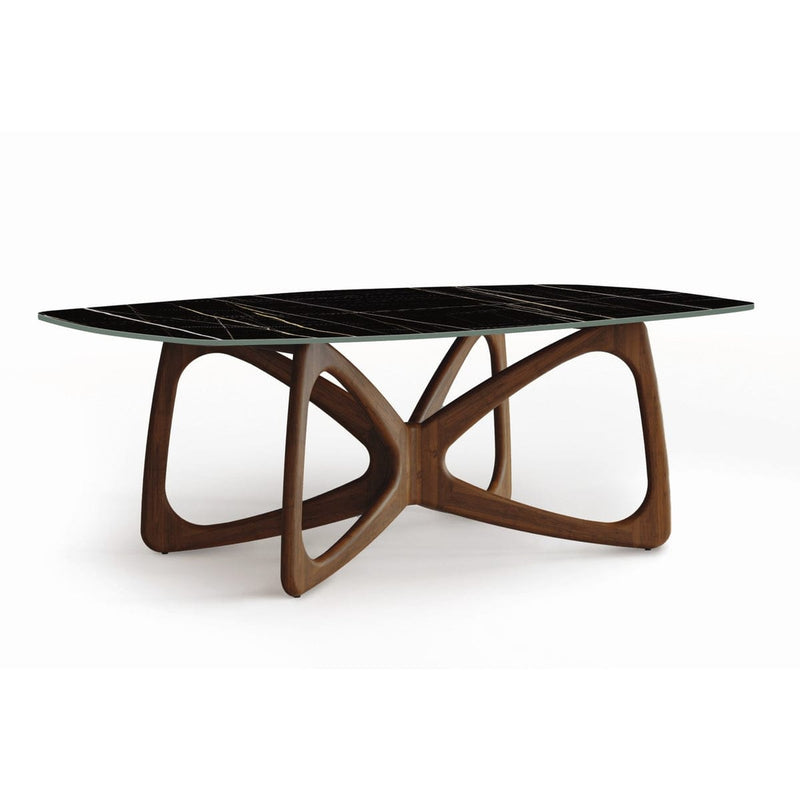 Eclipse Butterfly Dining Luxury Table with Black Marble Finish & Sculpted Wooden Base