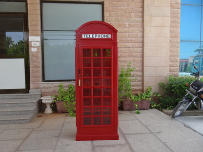 Giles British Telephone Booth Style Bar Cabinet in Red with Glass Door
