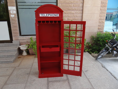 Giles British Telephone Booth Style Bar Cabinet in Red with Glass Door