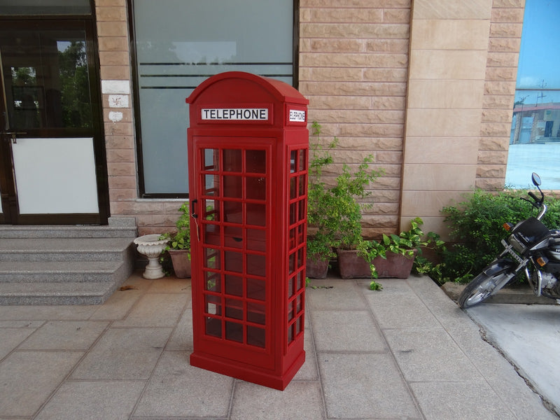 Giles British Telephone Booth Style Bar Cabinet in Red with Glass Door