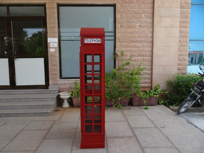 Giles British Telephone Booth Style Bar Cabinet in Red with Glass Door