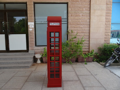 Giles British Telephone Booth Style Bar Cabinet in Red with Glass Door