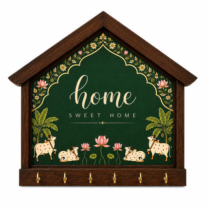 Solid Mango Wood this product is a wooden house-shaped key holder with decorative home signage, Name Plates & Key Holders.
