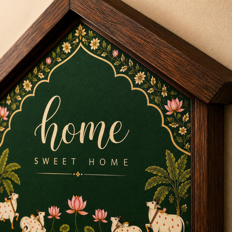Solid Mango Wood this product is a wooden house-shaped key holder with decorative home signage, Name Plates & Key Holders.