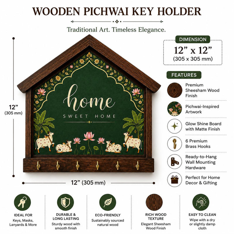 Solid Mango Wood this product is a wooden house-shaped key holder with decorative home signage, Name Plates & Key Holders.
