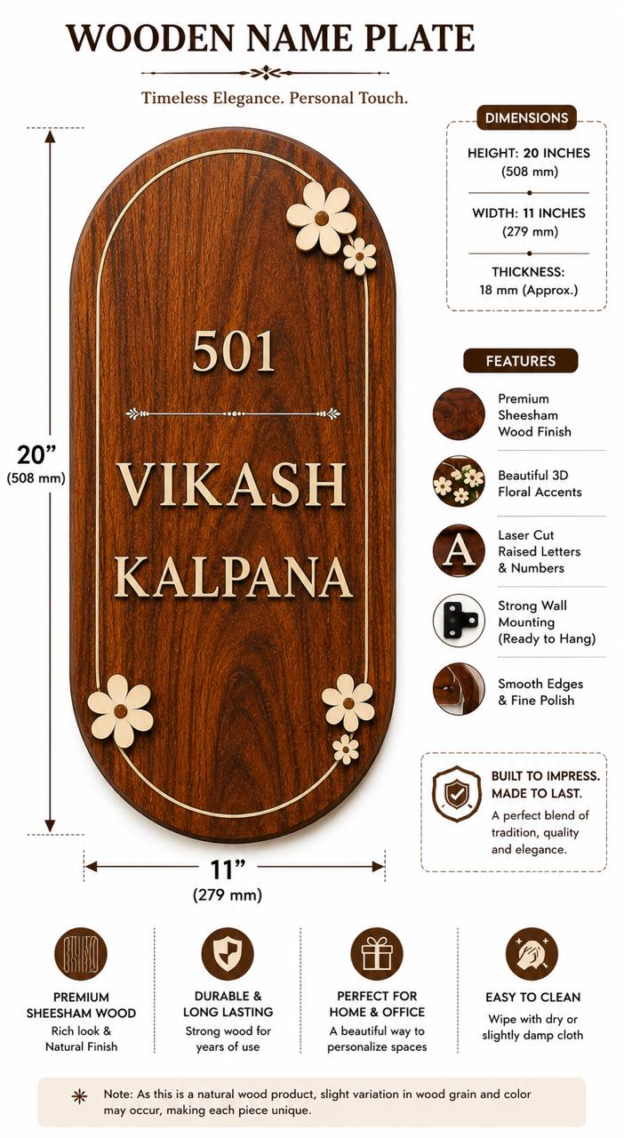 Suryavanshi Furniture Wooden  Name Plate for House Entrance.