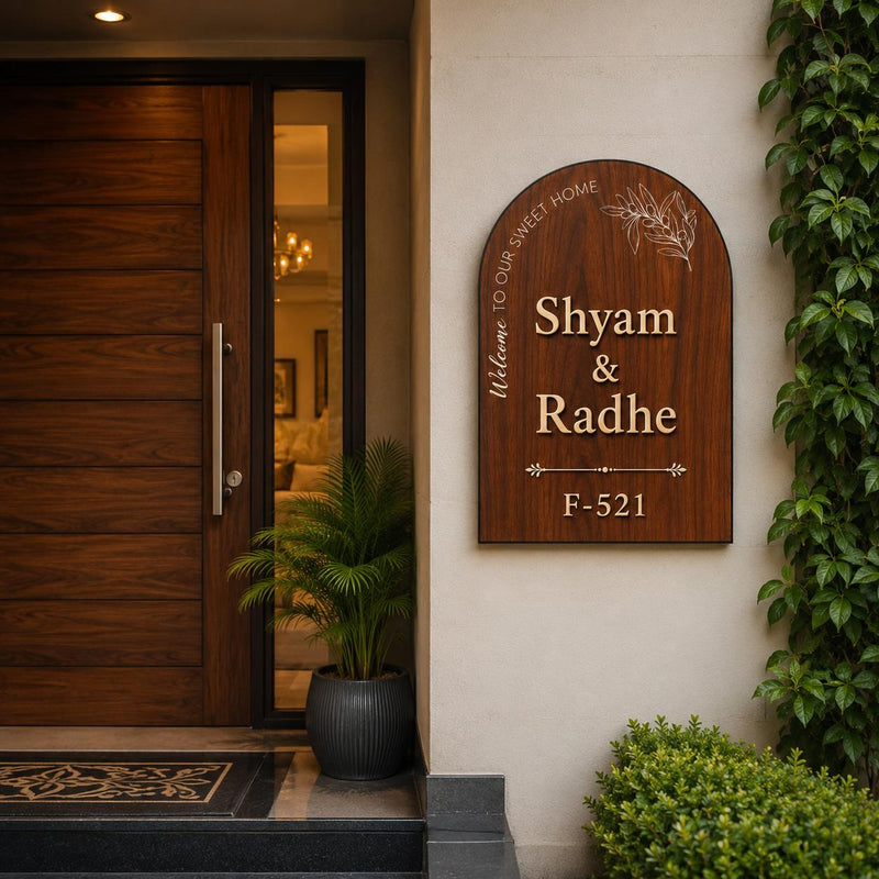 Solid Wooden Name Plate for Home Entrance, Custom Family Name Door Sign with House Number, Main Door,Customies