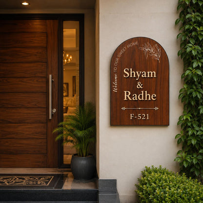 Solid Wooden Name Plate for Home Entrance, Custom Family Name Door Sign with House Number, Main Door,Customies