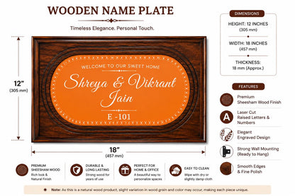 Solid Sheesham Wood Name Plate for Home Entrance, Custom Family Name Door Sign with House Number