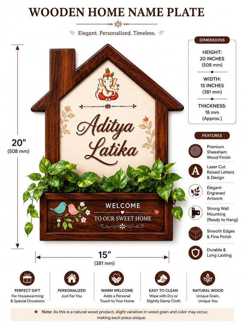 Wooden House Name Plate with Planter Box
