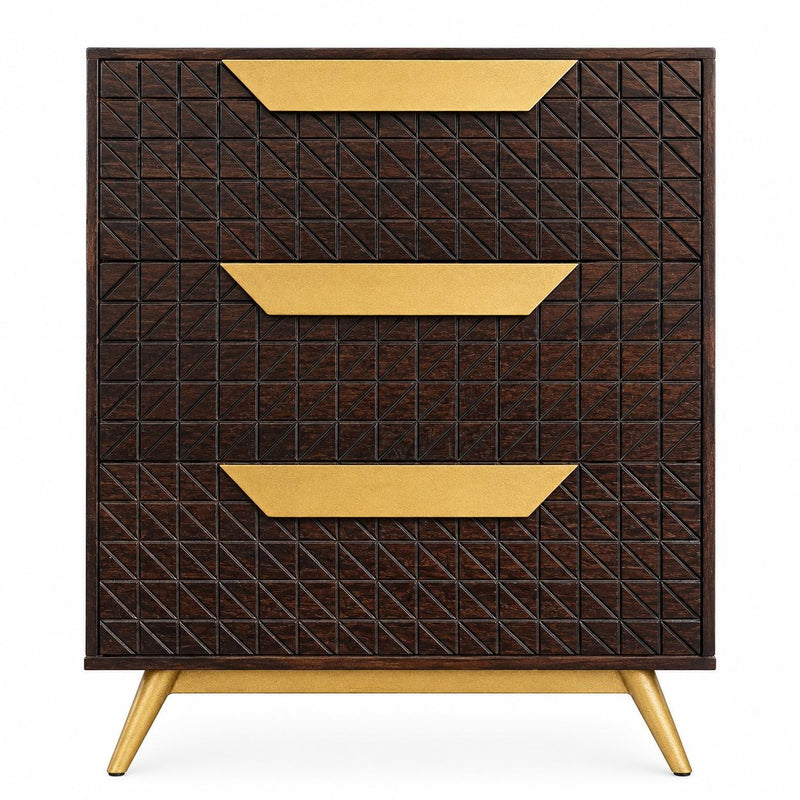 Suryavanshi  Mango Wood Chest of Drawers Cabinet with Gold Metal Handles & Legs