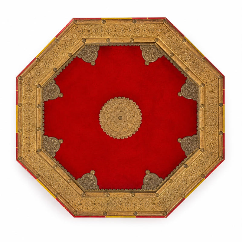 Solid Wood Traditional Chowki for Pooja | Decorative Bajot with Handcrafted Embossed Brass Finish