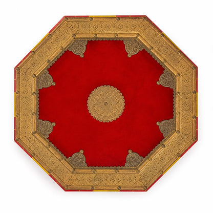 Solid Wood Traditional Chowki for Pooja | Decorative Bajot with Handcrafted Embossed Brass Finish