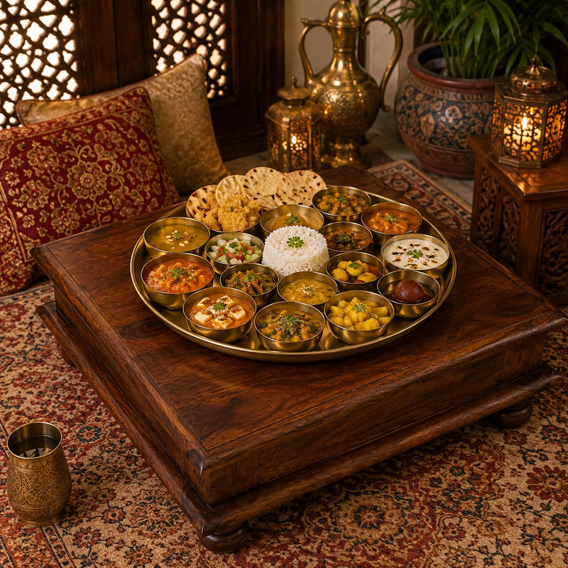 Sheesham Solid Wood Chowki for Pooja & Floor Seating